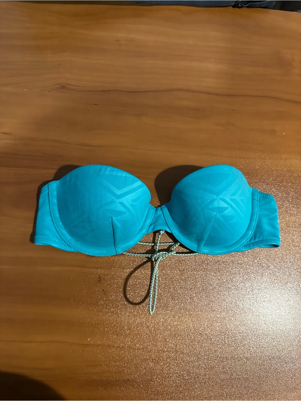 Victoria's Secret Blue Strapless Bikini Top Bra Underwire Lace Up Back Size 32B